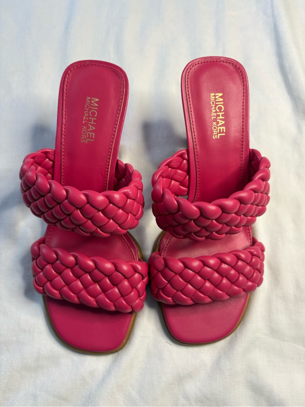 Michael Kors Hot Pink Braided Double-Strap Slide Mules